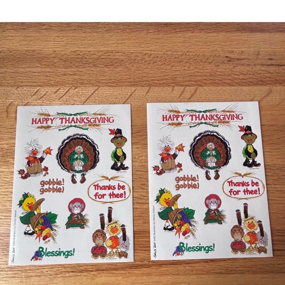 Vintage Suzy's Zoo Happy Thanksgiving Stickers Sheets Wendy Watson 1990s - Picture 1 of 3